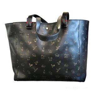 Ellen Degeneres Black Leather Animals Tote Bag Purse.